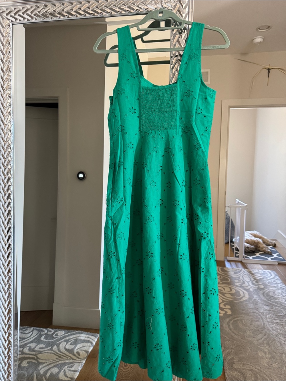 NWT J Crew Green Eyelet Midi Dress - Picture 5 of 7